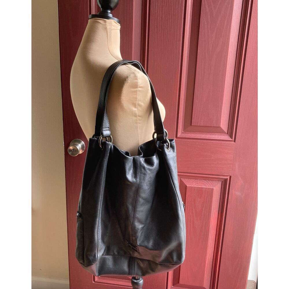 Kenneth Cole Reaction Slouchy Leather Shoulder Bag Zip Black Hobo Y2K Chic Urban